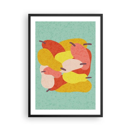 Affiche dans un cadre noir - Poster - Illustration colorée de poires sur fond turquoise - 50x70cm - Essayez le soleil d'été - Décoration murale moderne pour le salon et la chambre ARTTOR