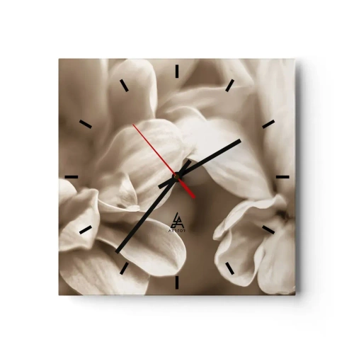 Horloge murale - Pendule murale - Gros plan de fleurs dans un ton sépia délicat avec des contours doux - 30x30cm - Doux comme un sourire - Décoration murale moderne pour le salon et la chambre ARTTOR