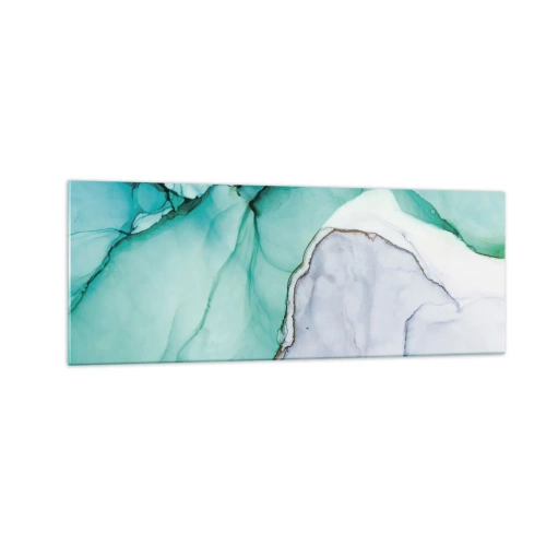 Impression sur verre - Image sur verre - Motif abstrait dans les tons turquoise et blanc - 140x50cm - Étude de turquoise - Décoration murale moderne pour le salon et la chambre ARTTOR
