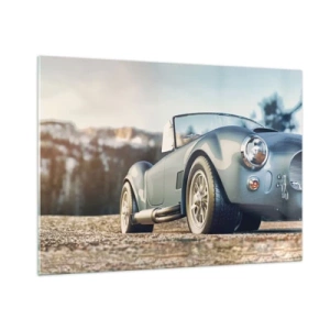 Impression sur verre - Image sur verre - Une voiture de sport avec des montagnes en arrière-plan - 100x70cm - Ce qui compte c'est le style - Décoration murale moderne pour le salon et la chambre ARTTOR