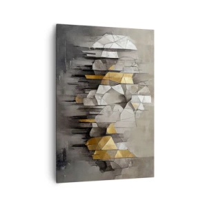 Impression sur toile - Image sur toile - Abstraction géométrique dans les tons d'or et de gris - 70x100cm - Composition de glace et de lumière - Décoration murale moderne pour le salon et la chambre ARTTOR