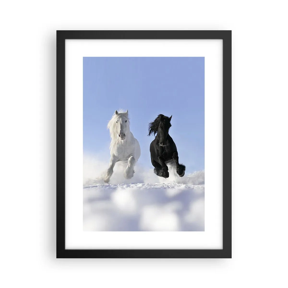 Affiche dans un cadre noir - Poster - Galop noir et blanc - 30x40 cm