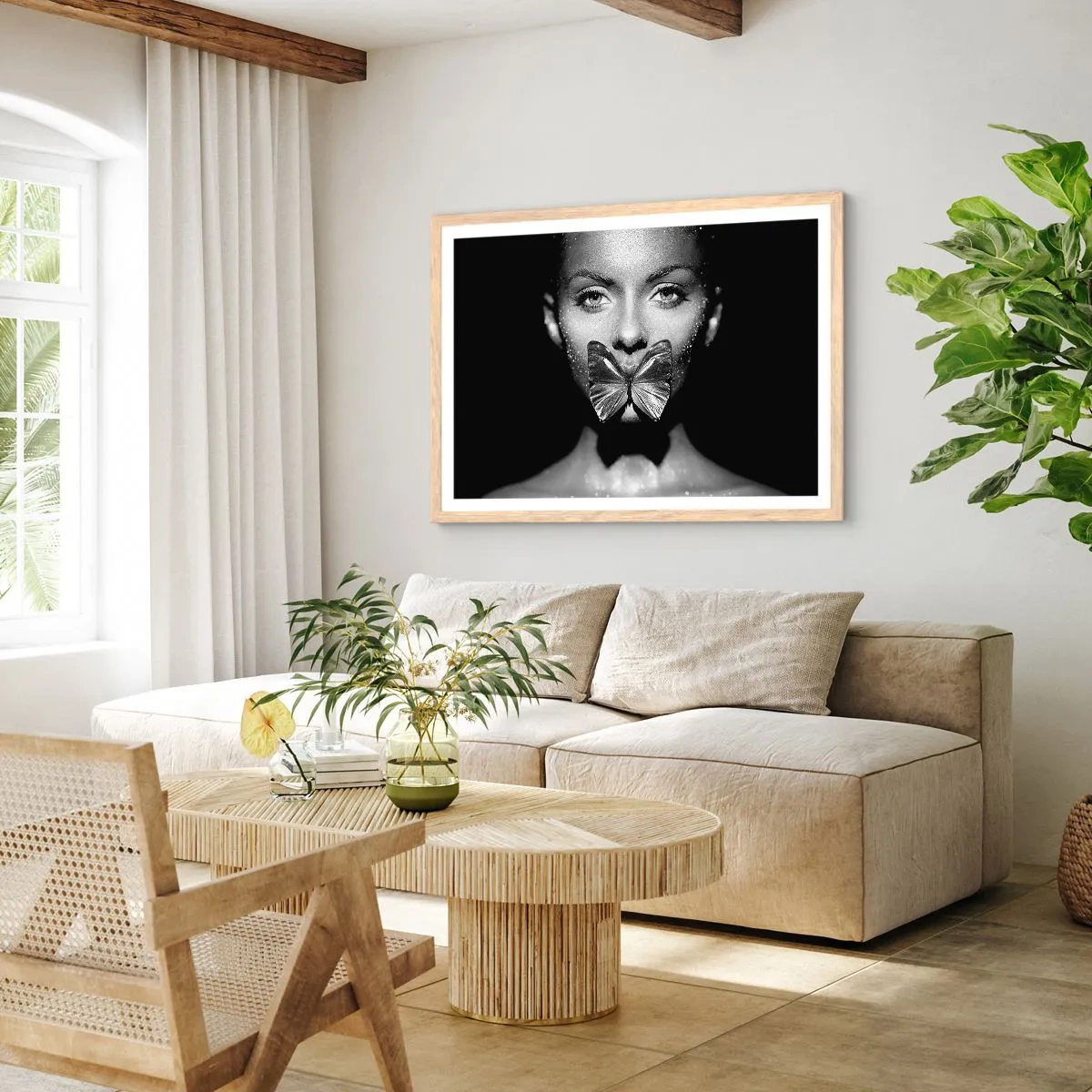 Affiche dans un chêne clair - Poster - Baiser papillon - 91x61 cm