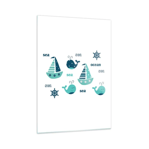 Impression sur verre - Image sur verre - Thème nautique avec voiliers et baleines - 50x70cm - À travers les mers et les océans - Décoration murale moderne pour le salon et la chambre ARTTOR