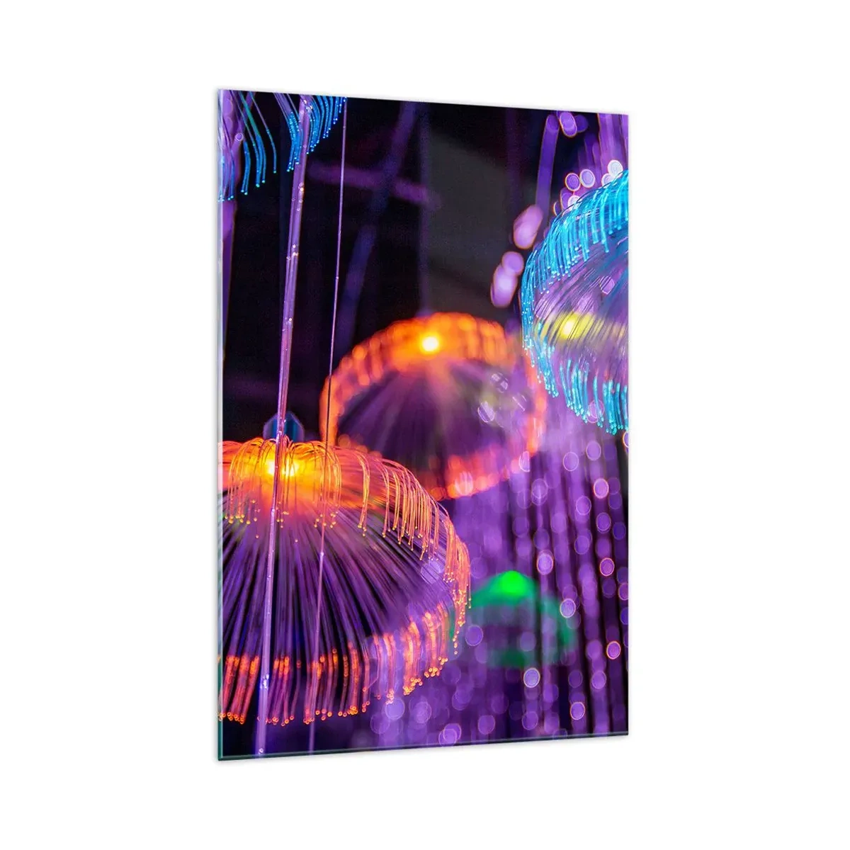 Impression sur verre - Image sur verre - Méduses lumineuses colorées dans un environnement sombre - 70x100cm - Fontaine lumineuse - Décoration murale moderne pour le salon et la chambre ARTTOR