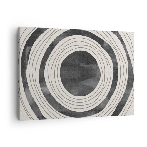 Impression sur toile - Image sur toile - Cercles concentriques noirs et blancs sur fond clair - 70x50cm - Droit au but - Décoration murale moderne pour le salon et la chambre ARTTOR