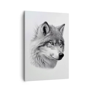 Impression sur toile - Image sur toile - Un portrait réaliste d'un loup dans des tons de gris. - 50x70cm - Alpha – sans aucun doute - Décoration murale moderne pour le salon et la chambre ARTTOR