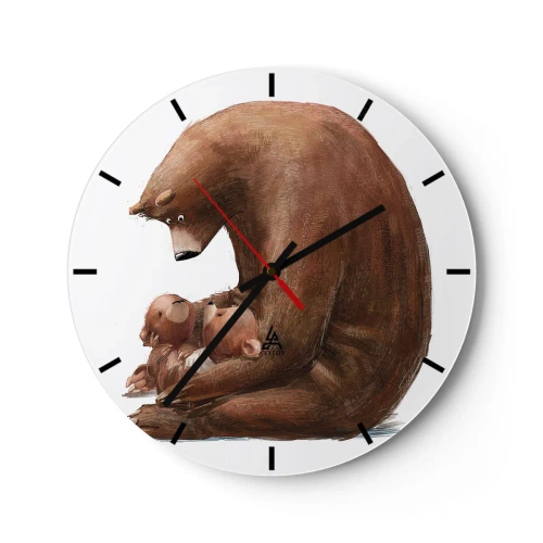 Horloge murale - Pendule murale - Un ours en peluche serrant deux petits ours dans ses bras sur un fond blanc - 30x30cm - Faites de beaux rêves les enfants - Décoration murale moderne pour le salon, la cuisine et la chambre ARTTOR