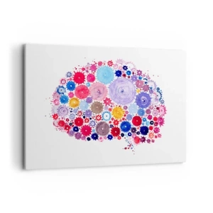 Impression sur toile - Image sur toile - Cerveau abstrait coloré avec un motif floral - 100x70cm - La machine la plus parfaite de la nature - Décoration murale moderne pour le salon et la chambre ARTTOR
