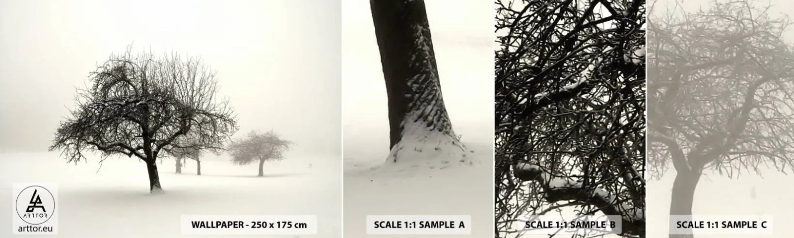 Échantillon de Papier Peint Autocollant Deluxe Sticker - Un rêve hivernal - Graphique, Arbre, Nature - 100x30 cm