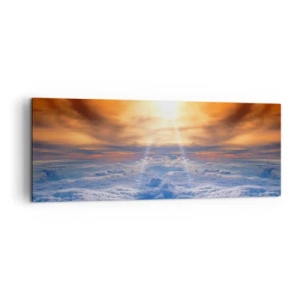 Impression sur toile - Image sur toile - Coucher de soleil au dessus des nuages, le ciel plein de couleurs dorées et de lumière. - 140x50cm - Paysage mystique - Décoration murale moderne pour le salon et la chambre ARTTOR