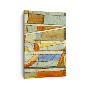 Impression sur toile - Image sur toile - Abstraction géométrique dans les tons beige, bleu et orange - 70x100cm - Cubisme sur le chantier - Décoration murale moderne pour le salon et la chambre ARTTOR