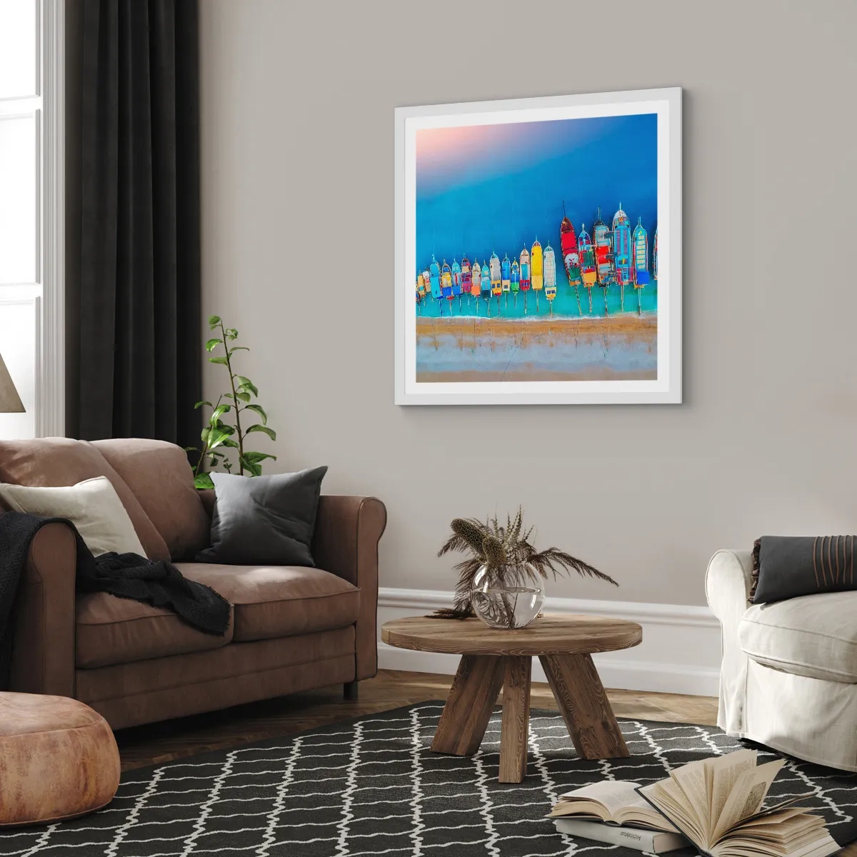 Affiche dans un cadre blanc - Poster - Une vue à vol d'oiseau - 40x40 cm