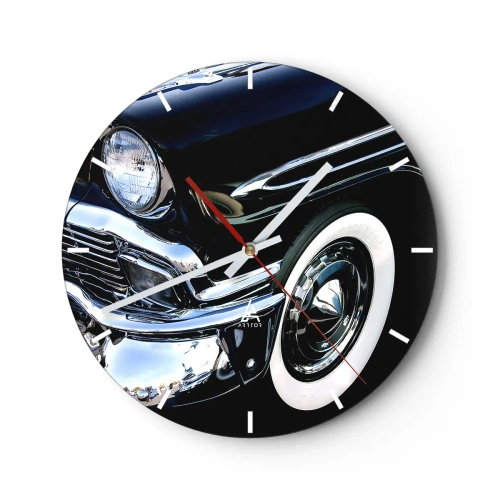 Horloge murale - Pendule murale - Une voiture rétro noire brillante avec un style classique - 30x30cm - Classique en argent, noir et blanc - Décoration murale moderne pour le salon, la cuisine et la chambre ARTTOR
