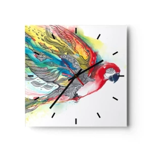 Horloge murale - Pendule murale - Un perroquet coloré en vol avec des motifs abstraits sur ses ailes. - 30x30cm - Vivez haut en couleurs - Décoration murale moderne pour le salon et la chambre ARTTOR
