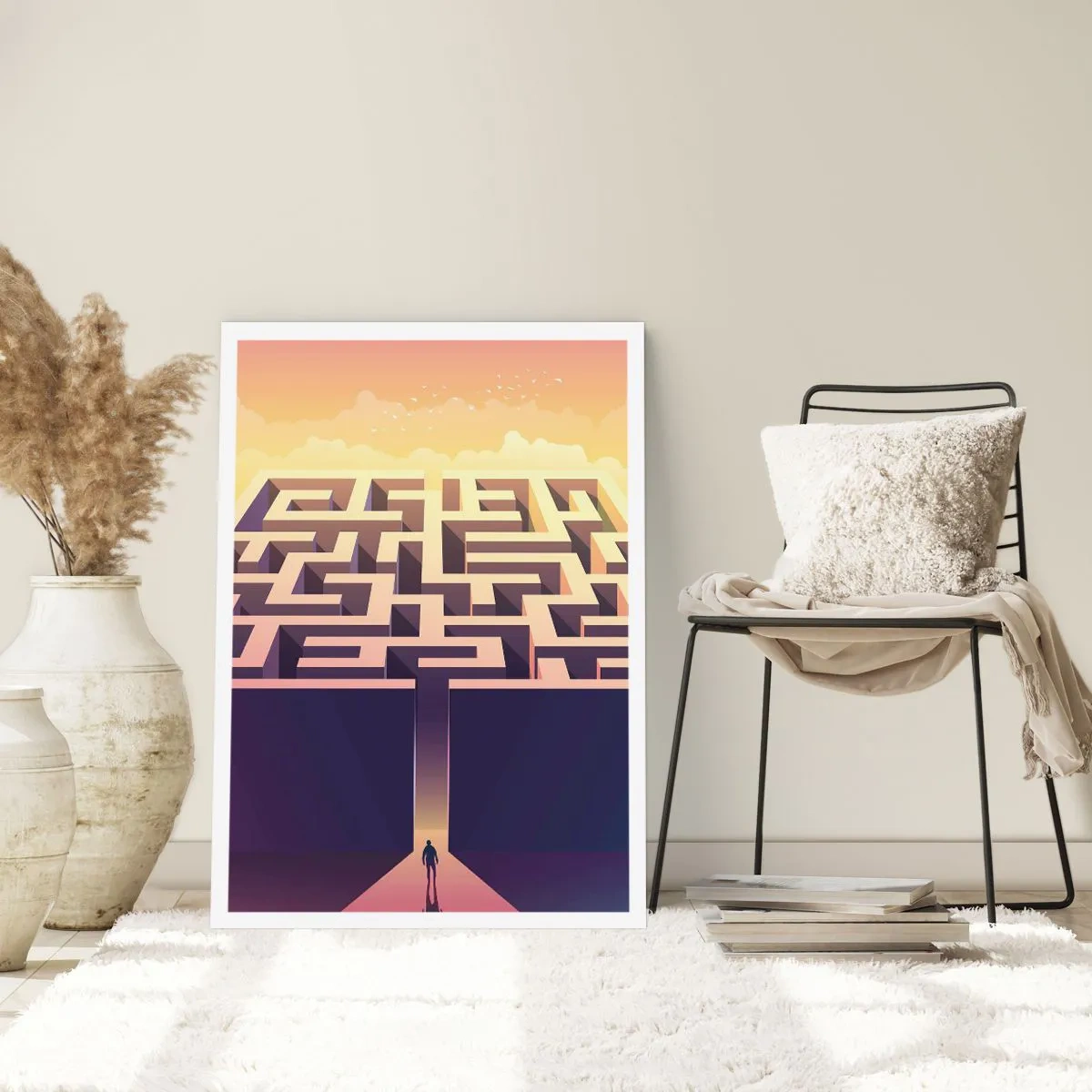 Affiche - Poster - Un labyrinthe symbolique dans une lumière dorée - 50x70cm - Le temps de la décision - Décoration murale moderne pour le salon et la chambre ARTTOR