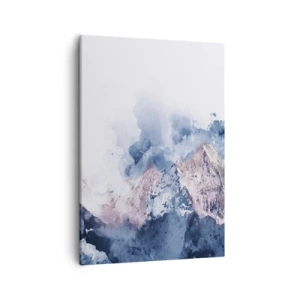 Impression sur toile - Image sur toile - Montagnes à l'aquarelle dans des tons pastel sur fond blanc - 50x70cm - Ce sont des sommets ! - Décoration murale moderne pour le salon et la chambre ARTTOR