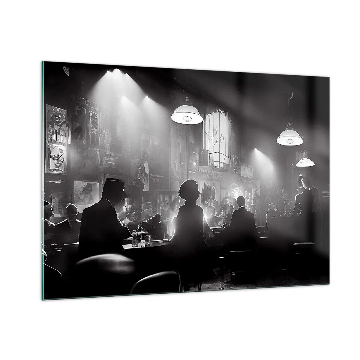 Impression sur verre - Image sur verre - Scène de jazz en noir et blanc dans un intérieur de club - 100x70cm - Dans une ambiance jazz - Décoration murale moderne pour le salon et la chambre ARTTOR