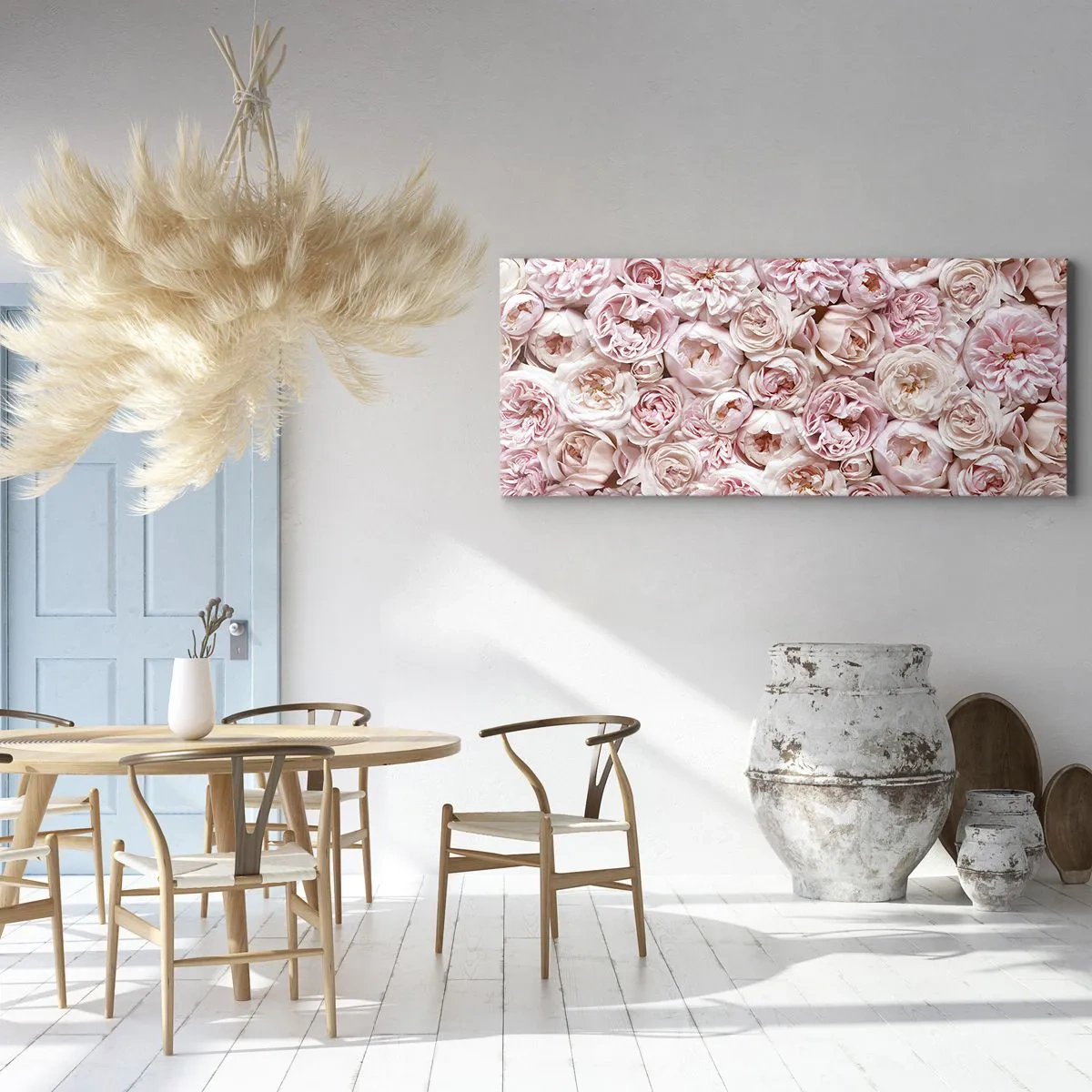 Impression sur toile - Image sur toile - Des roses délicates dans des tons de rose sur toute la surface - 140x50cm - Un lit de roses - Décoration murale moderne pour le salon et la chambre ARTTOR