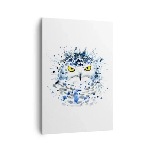 Impression sur toile - Image sur toile - Portrait abstrait d'un hibou aux couleurs bleu et jaune - 70x100cm - Droit dans les yeux - Décoration murale moderne pour le salon et la chambre ARTTOR