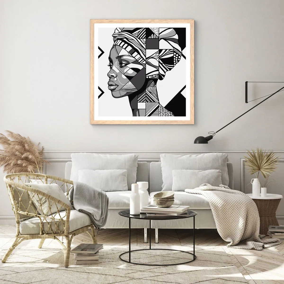 Affiche dans un chêne clair - Poster - Portrait ethnique - 60x60 cm