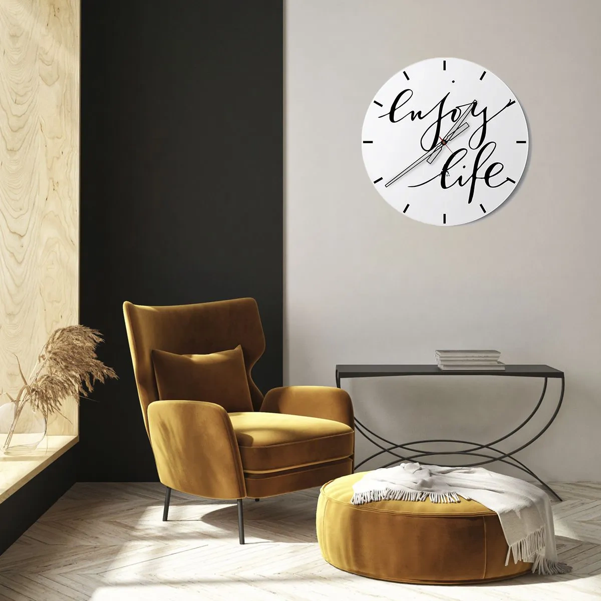 Horloge murale - Pendule murale - Une horloge blanche avec l'inscription noire Enjoy Life sur un fond minimaliste. - 30x30cm - Rien à ajouter.... - Décoration murale moderne pour le salon, la cuisine et la chambre ARTTOR