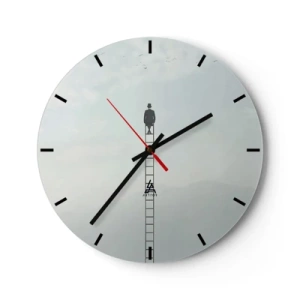 Horloge murale - Pendule murale - Homme sur une échelle dans un paysage surréaliste - 30x30cm - Se soulever au-dessus - Décoration murale moderne pour le salon, la cuisine et la chambre ARTTOR