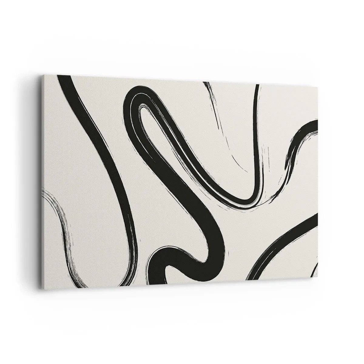 Impression sur toile - Image sur toile - Lignes courbes noires et blanches sur fond clair - 120x80cm - Fantaisie en noir et blanc - Décoration murale moderne pour le salon et la chambre ARTTOR