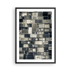 Affiche dans un cadre noir - Poster - Collage d'enceintes en nuances de gris - 50x70cm - Tout va bien - Décoration murale moderne pour le salon et la chambre ARTTOR