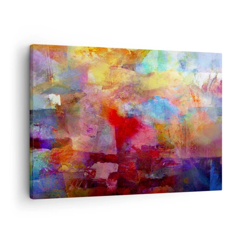 Impression sur toile - Image sur toile - Abstraction colorée dans des tons chauds et froids - 70x50cm - Regardez à l'intérieur de l'arc-en-ciel - Décoration murale moderne pour le salon et la chambre ARTTOR