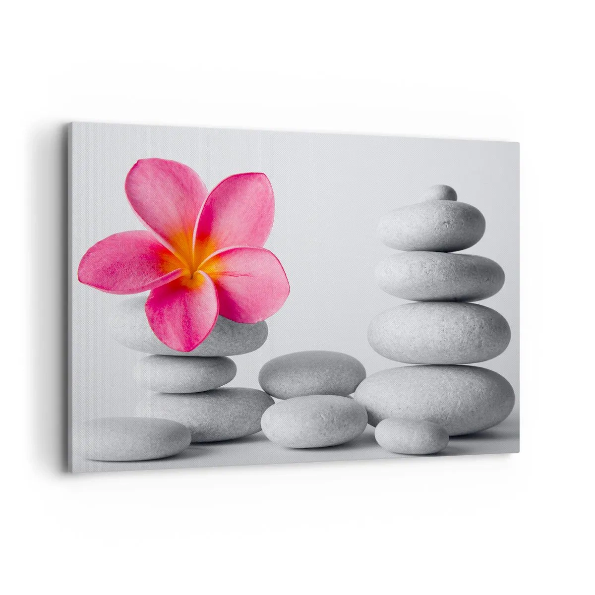 Impression sur toile - Image sur toile - Fleur rose sur pierres de style zen - 120x80cm - Pierre sur pierre, et sur cette pierre... - Décoration murale moderne pour le salon et la chambre ARTTOR