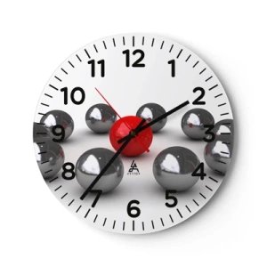 Horloge murale - Pendule murale - Un cercle en argent et rouge - 40x40 cm