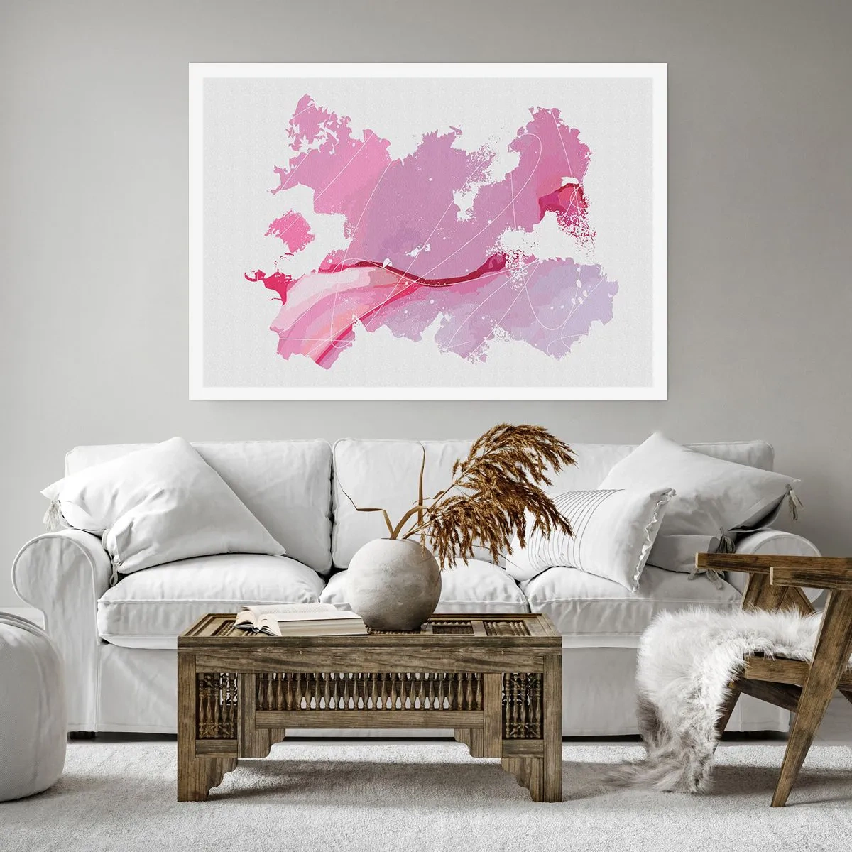 Affiche - Poster - Carte du monde rose - 70x50 cm