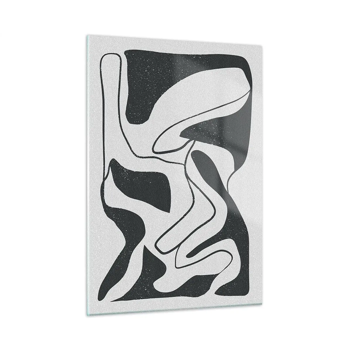 Impression sur verre - Image sur verre - Formes abstraites en noir et blanc ressemblant à un labyrinthe - 50x70cm - Amusement de labyrinthe abstrait - Décoration murale moderne pour le salon et la chambre ARTTOR