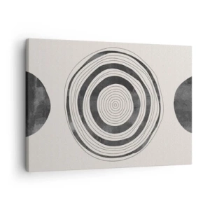 Impression sur toile - Image sur toile - Cercles minimalistes noirs et blancs sur fond clair - 70x50cm - Ce qui est important c'est ce qu'il y a entre les deux - Décoration murale moderne pour le salon et la chambre ARTTOR