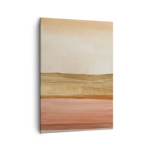 Impression sur toile - Image sur toile - Rayures abstraites dans les tons beige, or et rose sur toile - 50x70cm - Composition verticale - Décoration murale moderne pour le salon et la chambre ARTTOR