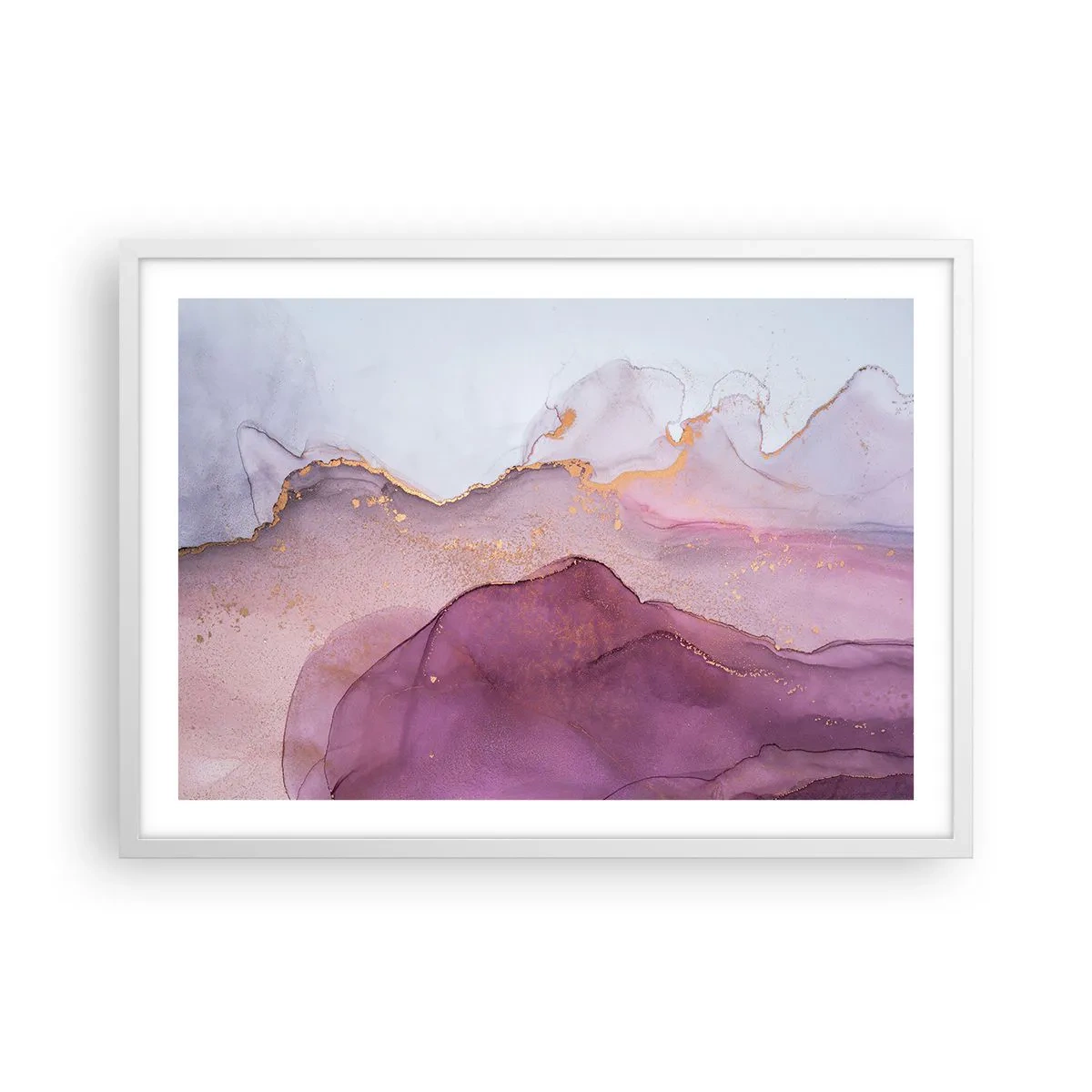 Affiche dans un cadre blanc - Poster - Vagues lilas et violettes - 70x50 cm