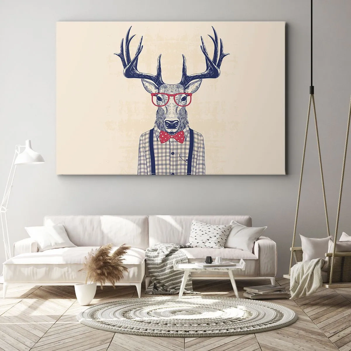 Impression sur toile - Image sur toile - Graphique stylisé d'un cerf portant des lunettes et un nœud papillon - 100x70cm - Une extravagance amusante - Décoration murale moderne pour le salon et la chambre ARTTOR