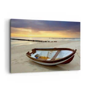 Impression sur toile - Image sur toile - Un bateau sur une plage de sable au coucher du soleil - 120x80cm - Il n'y a pas de plus belles plages - Décoration murale moderne pour le salon et la chambre ARTTOR