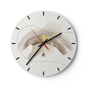Horloge murale - Pendule murale - Une composition abstraite avec des taches beiges et des accents dorés. - 30x30cm - rencontré dans l'espace - Décoration murale moderne pour le salon, la cuisine et la chambre ARTTOR