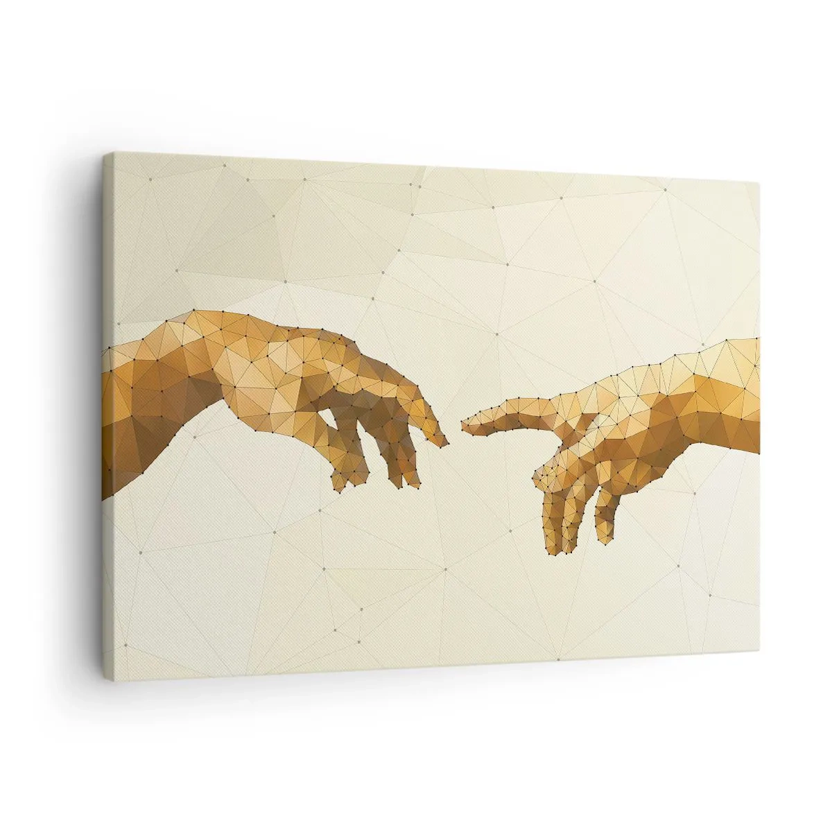 Impression sur toile - Image sur toile - Mains géométriques tendues l'une vers l'autre sur un fond clair - 70x50cm - Géométrie divine - Décoration murale moderne pour le salon et la chambre ARTTOR