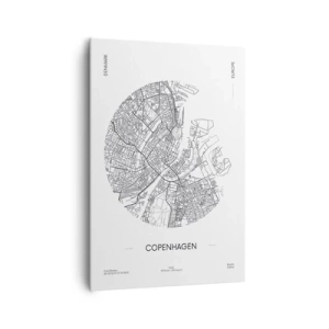 Impression sur toile - Image sur toile - Une carte de Copenhague dans un style minimaliste en noir et blanc. - 70x100cm - Anatomie de Copenhague - Décoration murale moderne pour le salon et la chambre ARTTOR