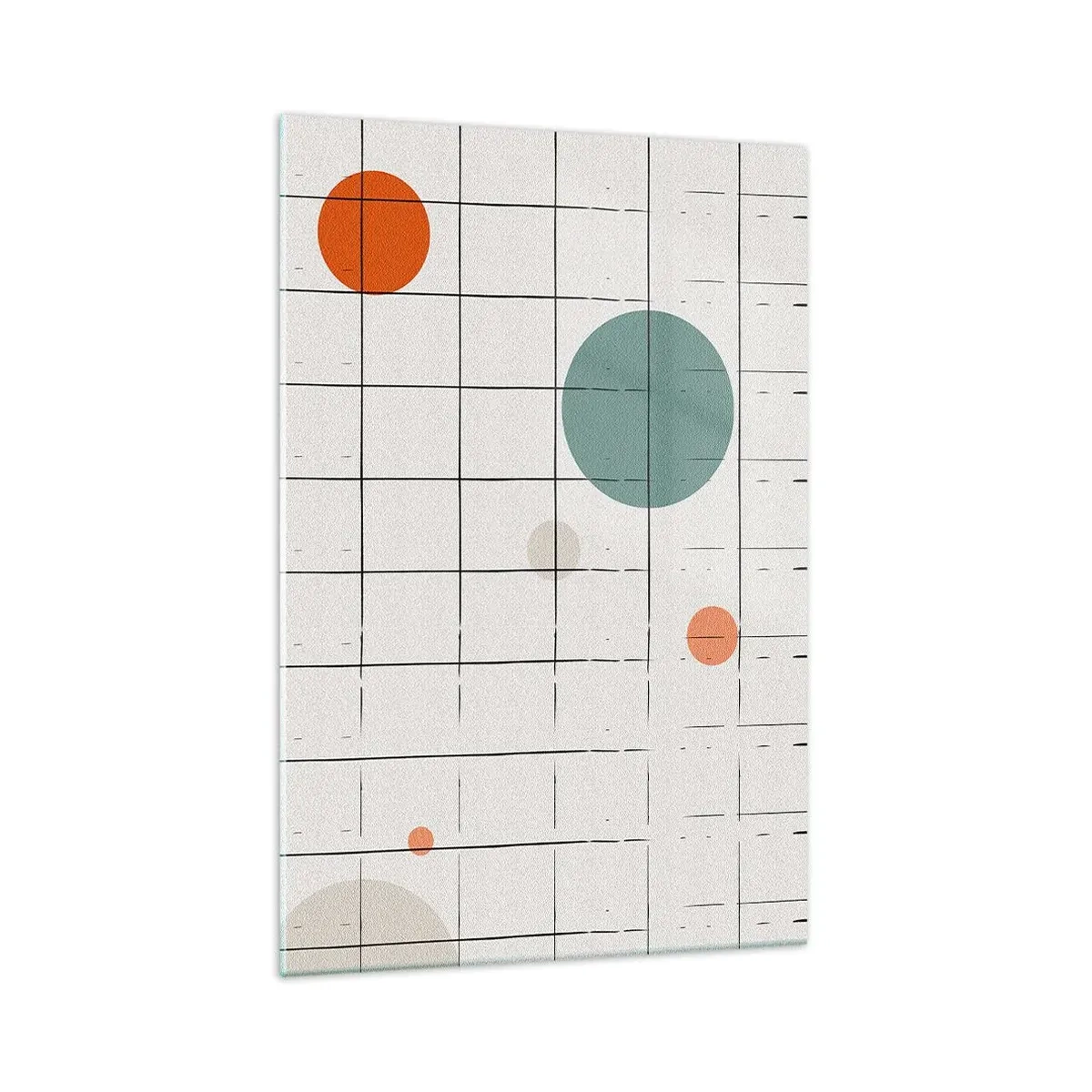 Impression sur verre - Image sur verre - Cercles colorés abstraits sur un fond de grille géométrique - 70x100cm - Piégé. Nous ou eux ? - Décoration murale moderne pour le salon et la chambre ARTTOR