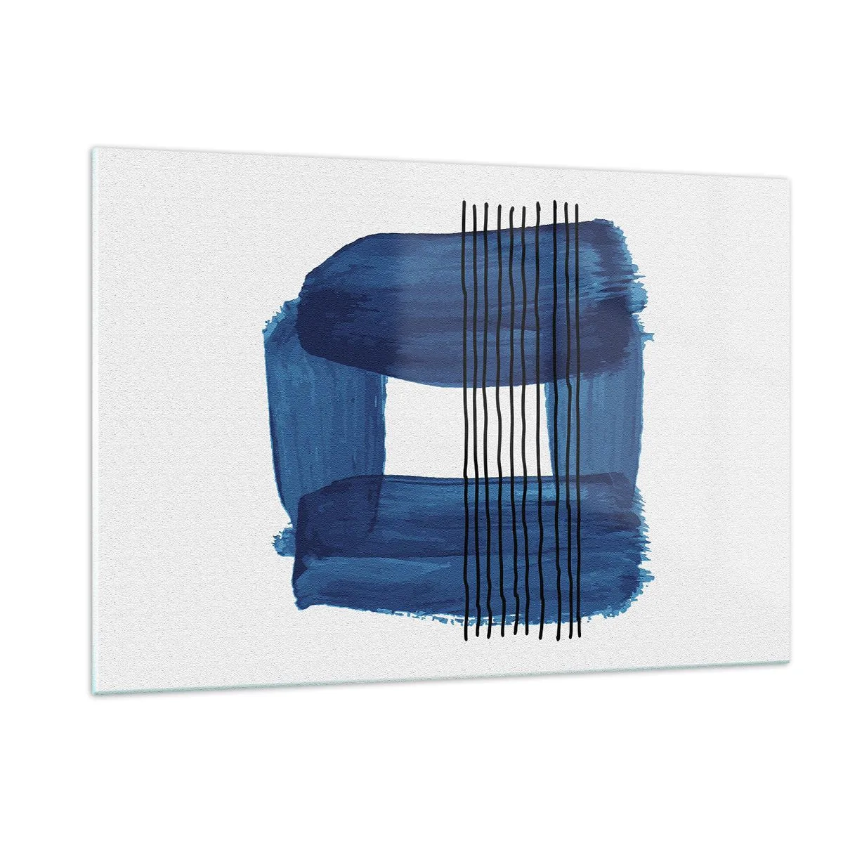 Impression sur verre - Image sur verre - Abstraction moderne dans les tons de bleu - 120x80cm - Composition noire-bleue - Décoration murale moderne pour le salon et la chambre ARTTOR