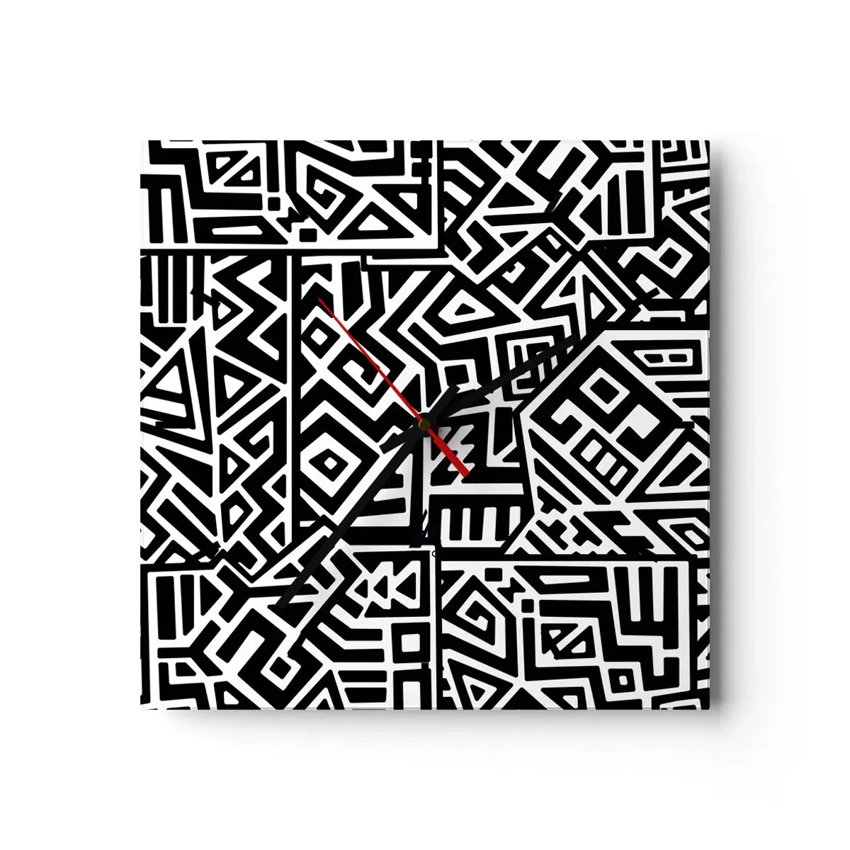 Horloge murale - Pendule murale - Motifs géométriques noirs et blancs inspirés de la culture précolombienne - 30x30cm - Composition précolombienne - Décoration murale moderne pour le salon et la chambre ARTTOR