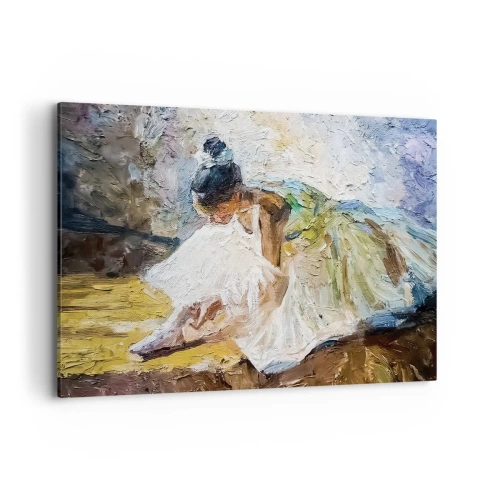 Impression sur toile - Image sur toile - Une ballerine en robe blanche dans un style pictural sur un fond impressionniste. - 120x80cm - D'après un tableau de Degas - Décoration murale moderne pour le salon et la chambre ARTTOR