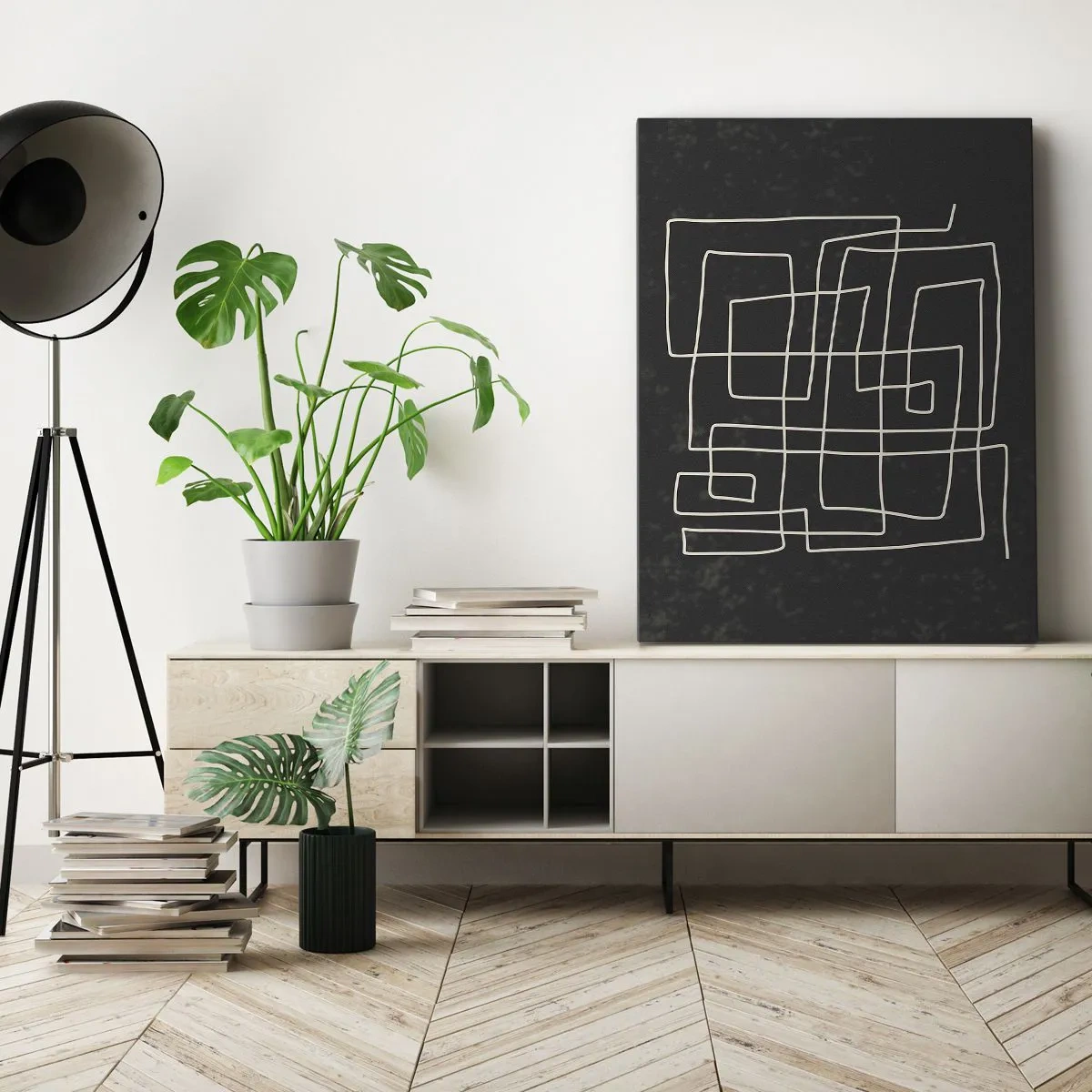 Impression sur toile - Image sur toile - Motif géométrique abstrait sur fond sombre - 80x120cm - Pas aussi simple - Décoration murale moderne pour le salon et la chambre ARTTOR