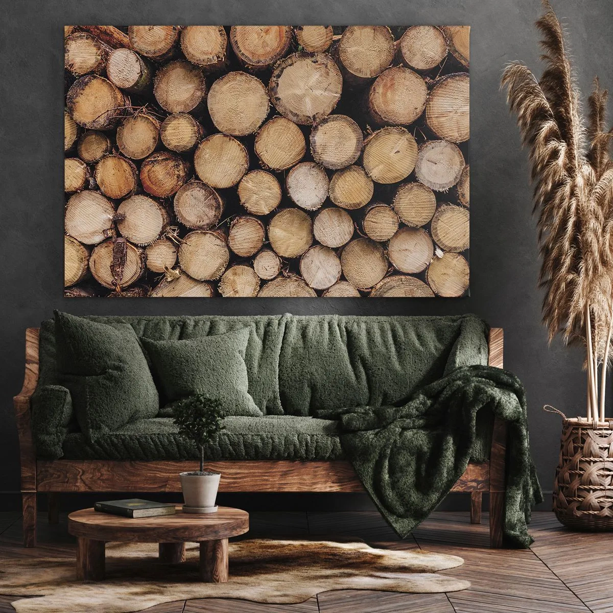 Impression sur toile - Image sur toile - Des tas de troncs d'arbres abattus disposés en harmonie - 100x70cm - Nouveau commencement - Décoration murale moderne pour le salon et la chambre ARTTOR