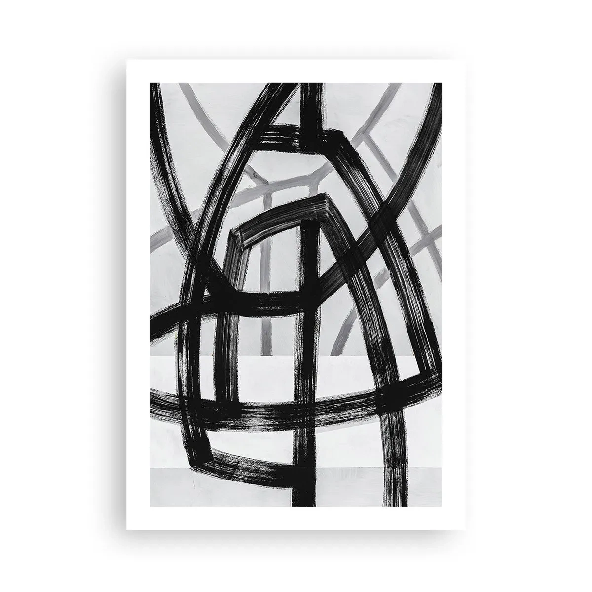 Affiche - Poster - Lignes géométriques noires sur fond clair dans une composition abstraite - 50x70cm - Profondeur du bâtiment - Décoration murale moderne pour le salon et la chambre ARTTOR