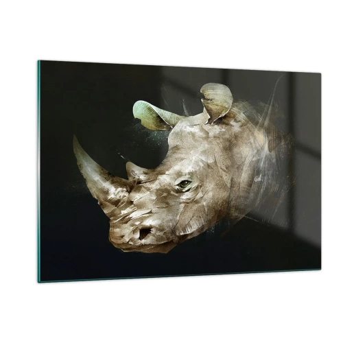 Impression sur verre - Image sur verre - Représentation artistique d'une tête de rhinocéros sur fond sombre - 120x80cm - La force vraiment masculine - Décoration murale moderne pour le salon et la chambre ARTTOR